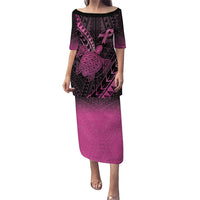 Breast Cancer Awareness Personalised Puletasi Pink Ribbon Turtle Polynesian Pattern Black