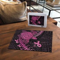 Breast Cancer Awareness Puzzle Pink Ribbon Turtle Polynesian Pattern Black
