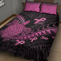 Breast Cancer Awareness Quilt Bed Set Pink Ribbon Turtle Polynesian Pattern Black