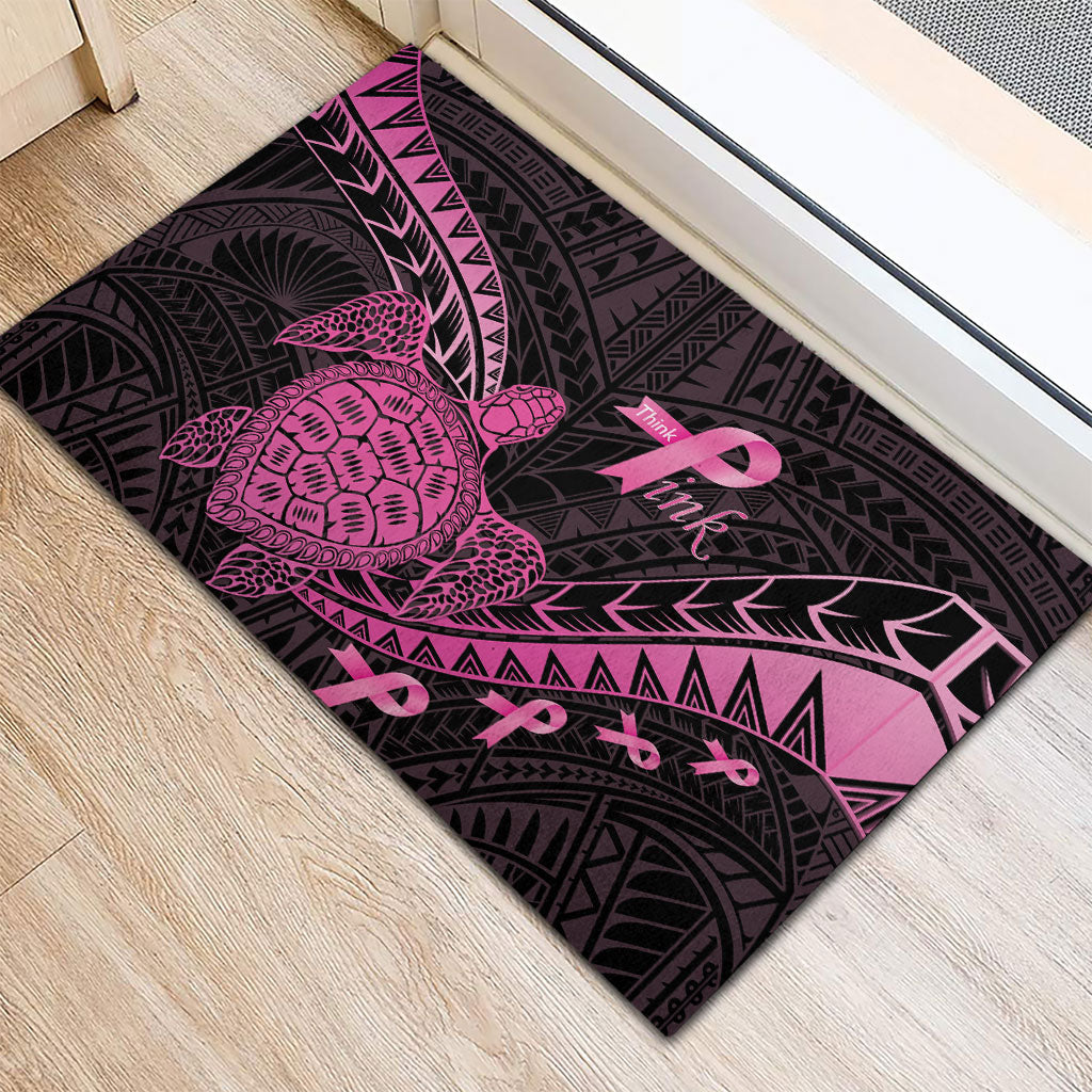 Breast Cancer Awareness Rubber Doormat Pink Ribbon Turtle Polynesian Pattern Black