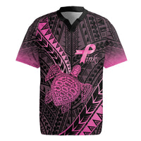 Breast Cancer Awareness Personalised Rugby Jersey Pink Ribbon Turtle Polynesian Pattern Black