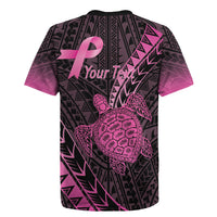 Breast Cancer Awareness Personalised Rugby Jersey Pink Ribbon Turtle Polynesian Pattern Black