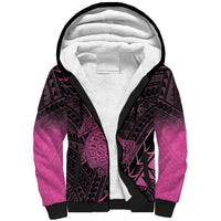 Breast Cancer Awareness Personalised Sherpa Hoodie Pink Ribbon Turtle Polynesian Pattern Black