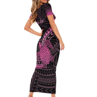 Breast Cancer Awareness Personalised Short Sleeve Bodycon Dress Pink Ribbon Turtle Polynesian Pattern Black