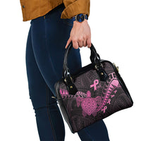 Breast Cancer Awareness Shoulder Handbag Pink Ribbon Turtle Polynesian Pattern Black