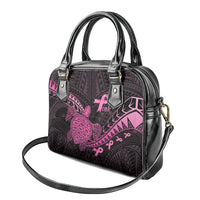 Breast Cancer Awareness Shoulder Handbag Pink Ribbon Turtle Polynesian Pattern Black