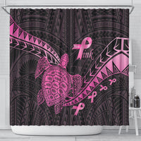 Breast Cancer Awareness Shower Curtain Pink Ribbon Turtle Polynesian Pattern Black