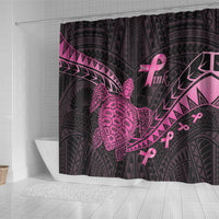 Breast Cancer Awareness Shower Curtain Pink Ribbon Turtle Polynesian Pattern Black