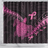 Breast Cancer Awareness Shower Curtain Pink Ribbon Turtle Polynesian Pattern Black