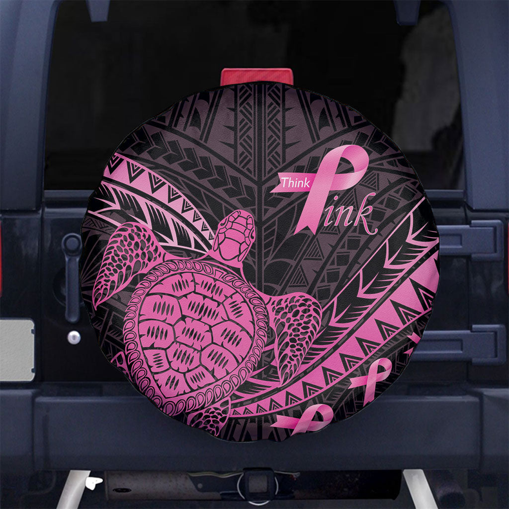 Breast Cancer Awareness Spare Tire Cover Pink Ribbon Turtle Polynesian Pattern Black
