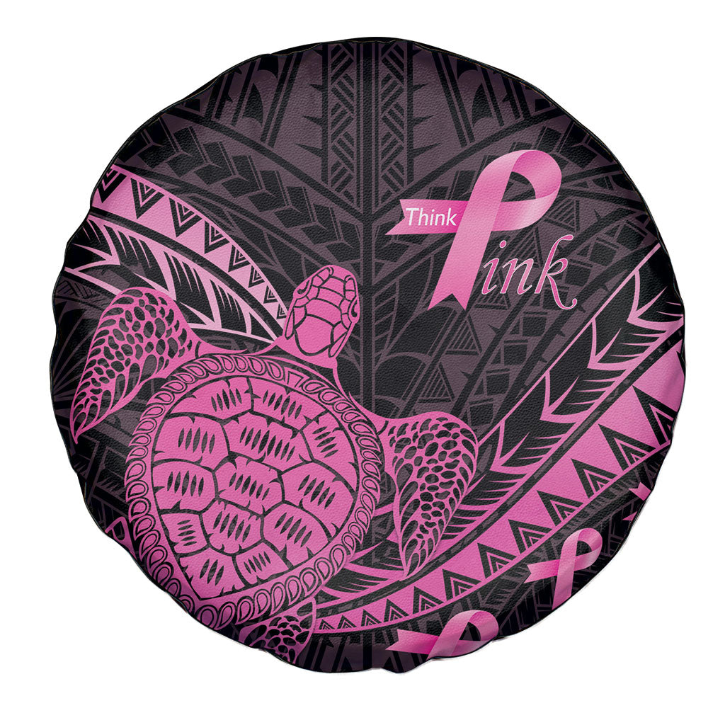 Breast Cancer Awareness Spare Tire Cover Pink Ribbon Turtle Polynesian Pattern Black