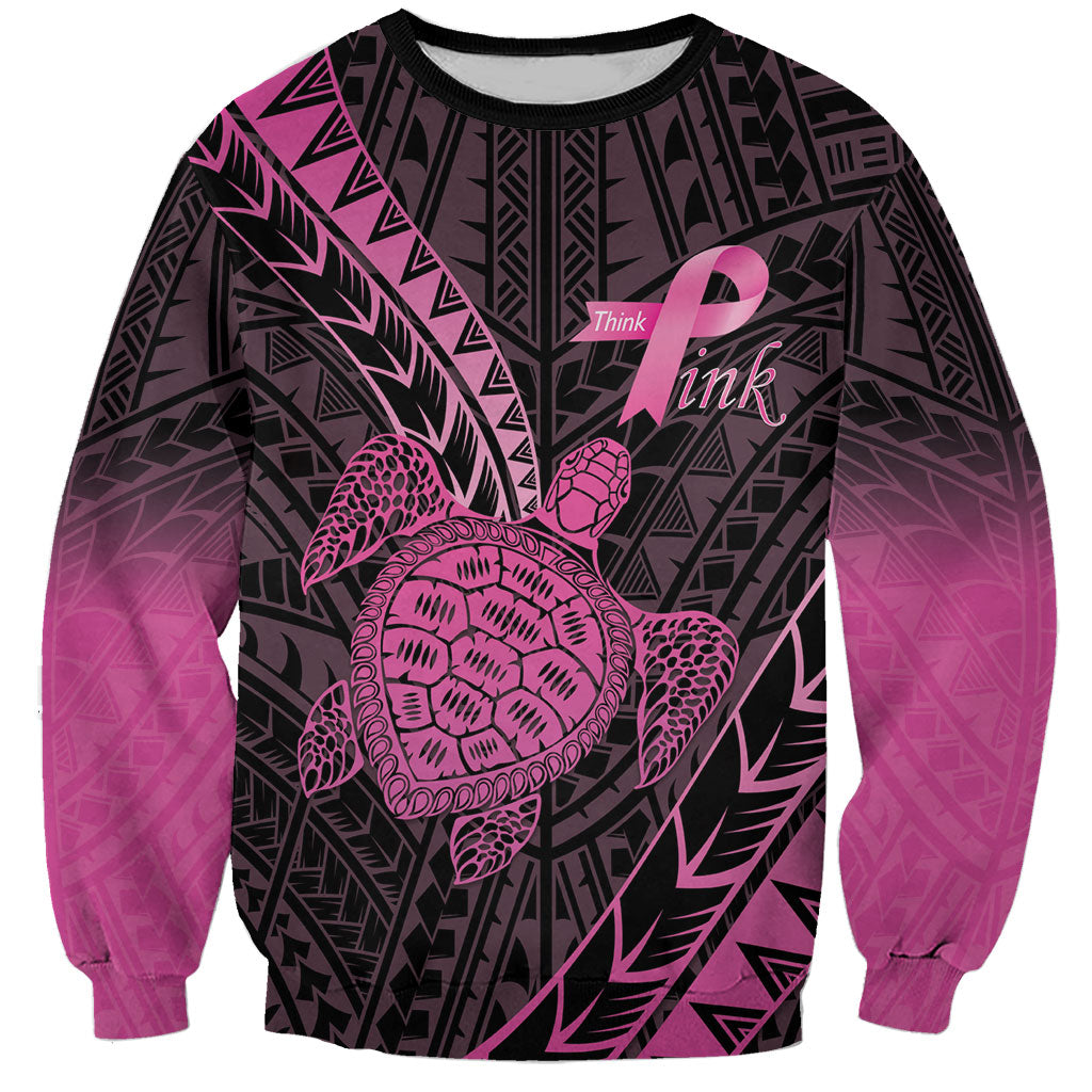 Breast Cancer Awareness Personalised Sweatshirt Pink Ribbon Turtle Polynesian Pattern Black