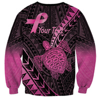 Breast Cancer Awareness Personalised Sweatshirt Pink Ribbon Turtle Polynesian Pattern Black