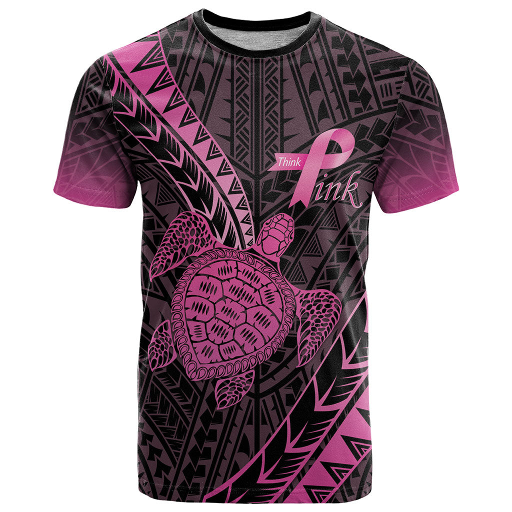 Breast Cancer Awareness Personalised T Shirt Pink Ribbon Turtle Polynesian Pattern Black