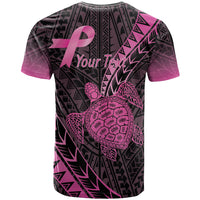 Breast Cancer Awareness Personalised T Shirt Pink Ribbon Turtle Polynesian Pattern Black