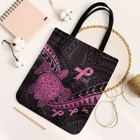 Breast Cancer Awareness Tote Bag Pink Ribbon Turtle Polynesian Pattern Black