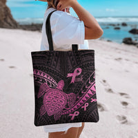 Breast Cancer Awareness Tote Bag Pink Ribbon Turtle Polynesian Pattern Black