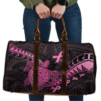 Breast Cancer Awareness Travel Bag Pink Ribbon Turtle Polynesian Pattern Black