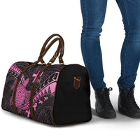 Breast Cancer Awareness Travel Bag Pink Ribbon Turtle Polynesian Pattern Black