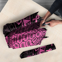 Breast Cancer Awareness Umbrella Pink Ribbon Turtle Polynesian Pattern Black