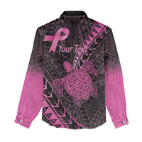 Breast Cancer Awareness Personalised Women Casual Shirt Pink Ribbon Turtle Polynesian Pattern Black