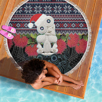 New Zealand Hei Tiki Christmas In July Beach Blanket Pohutukawa Santa Xmas Polynesian Pattern