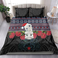 New Zealand Hei Tiki Christmas In July Bedding Set Pohutukawa Santa Xmas Polynesian Pattern