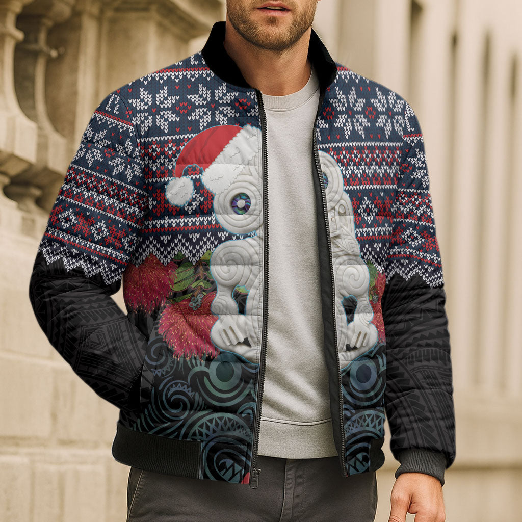 New Zealand Hei Tiki Christmas In July Bomber Puffer Jacket Pohutukawa Santa Xmas Polynesian Pattern