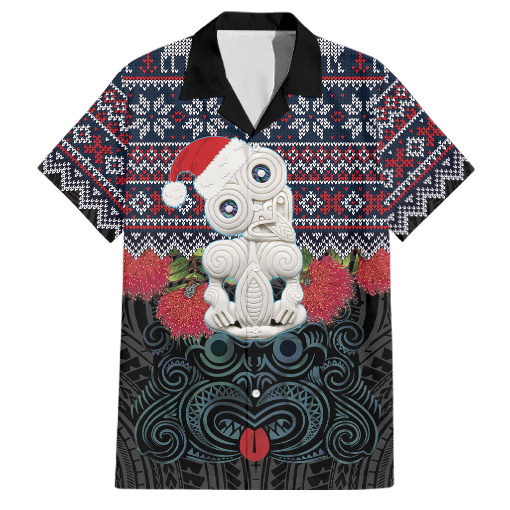 New Zealand Hei Tiki Christmas In July Family Matching Off The Shoulder Long Sleeve Dress and Hawaiian Shirt Pohutukawa Santa Xmas Polynesian Pattern