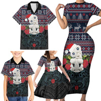 New Zealand Hei Tiki Christmas In July Family Matching Short Sleeve Bodycon Dress and Hawaiian Shirt Pohutukawa Santa Xmas Polynesian Pattern