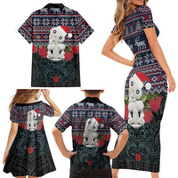 New Zealand Hei Tiki Christmas In July Family Matching Short Sleeve Bodycon Dress and Hawaiian Shirt Pohutukawa Santa Xmas Polynesian Pattern