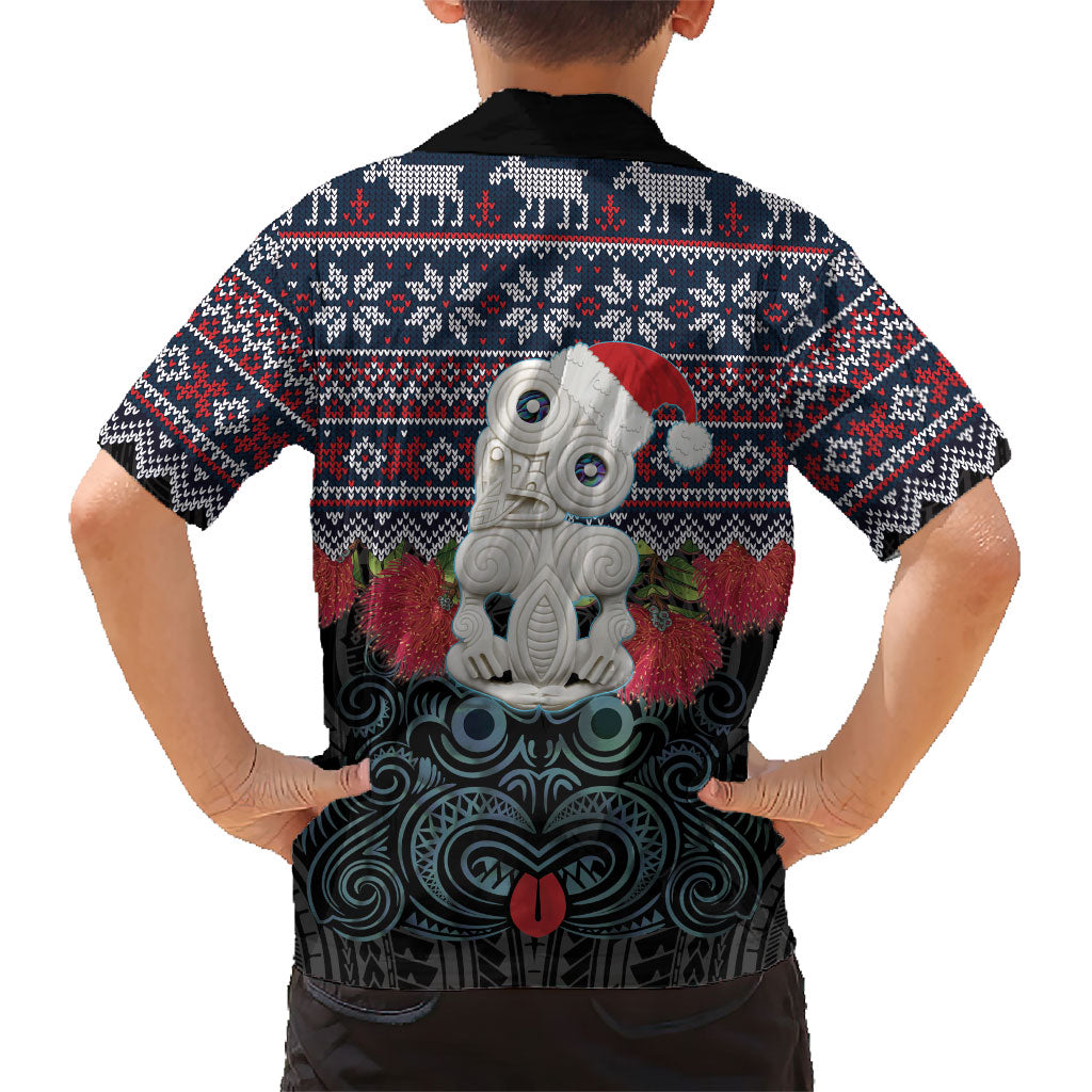 New Zealand Hei Tiki Christmas In July Family Matching Tank Maxi Dress and Hawaiian Shirt Pohutukawa Santa Xmas Polynesian Pattern