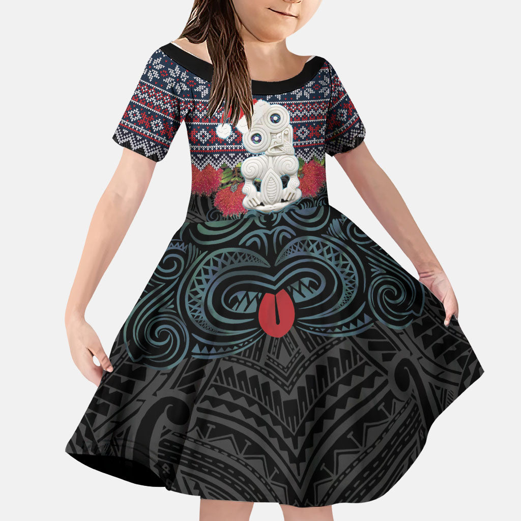 New Zealand Hei Tiki Christmas In July Family Matching Tank Maxi Dress and Hawaiian Shirt Pohutukawa Santa Xmas Polynesian Pattern