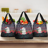New Zealand Hei Tiki Christmas In July Grocery Bag Pohutukawa Santa Xmas Polynesian Pattern