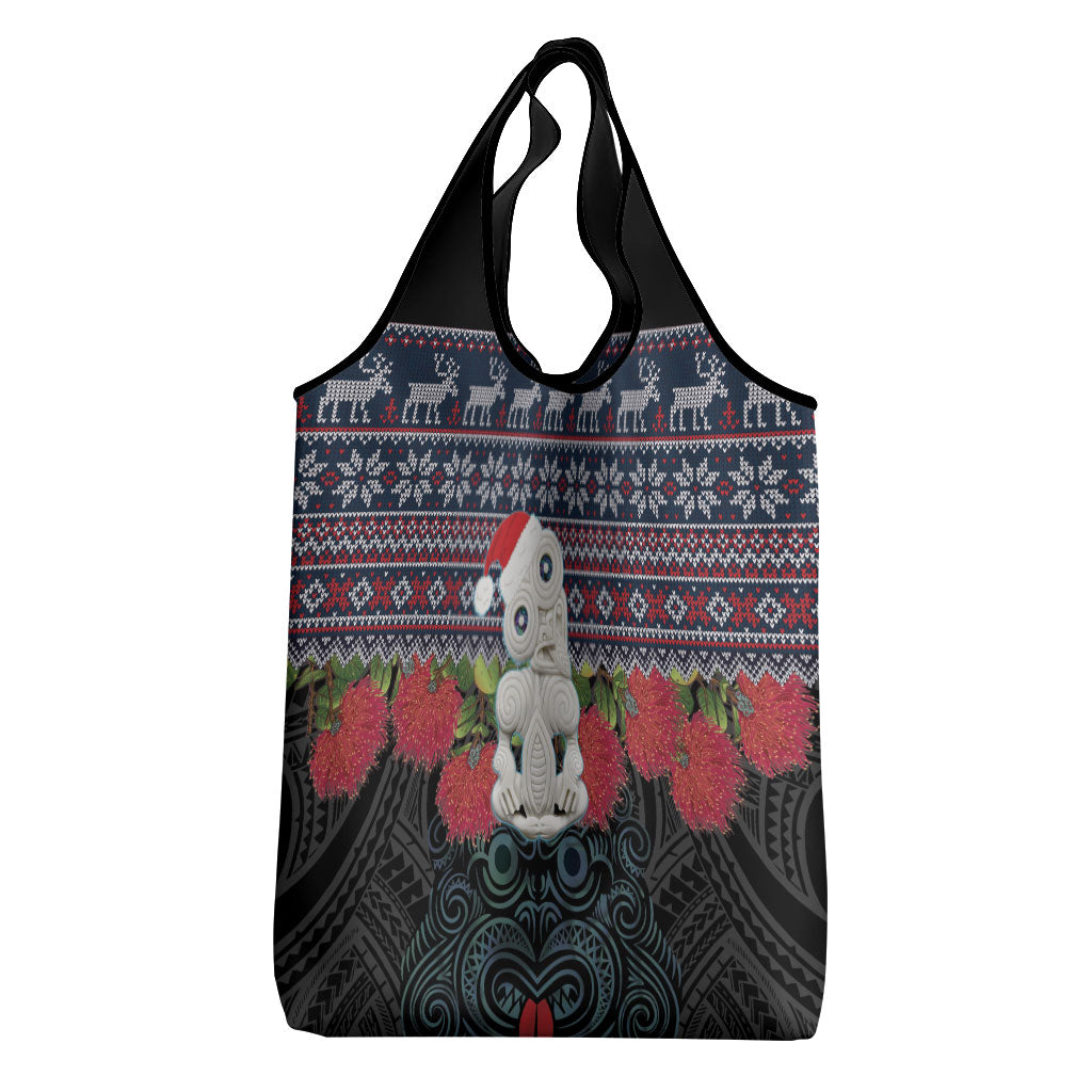 New Zealand Hei Tiki Christmas In July Grocery Bag Pohutukawa Santa Xmas Polynesian Pattern