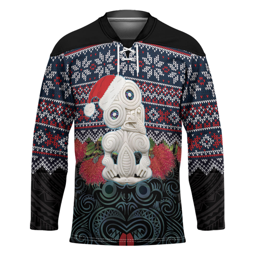 New Zealand Hei Tiki Christmas In July Hockey Jersey Pohutukawa Santa Xmas Polynesian Pattern