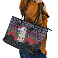 New Zealand Hei Tiki Christmas In July Leather Tote Bag Pohutukawa Santa Xmas Polynesian Pattern