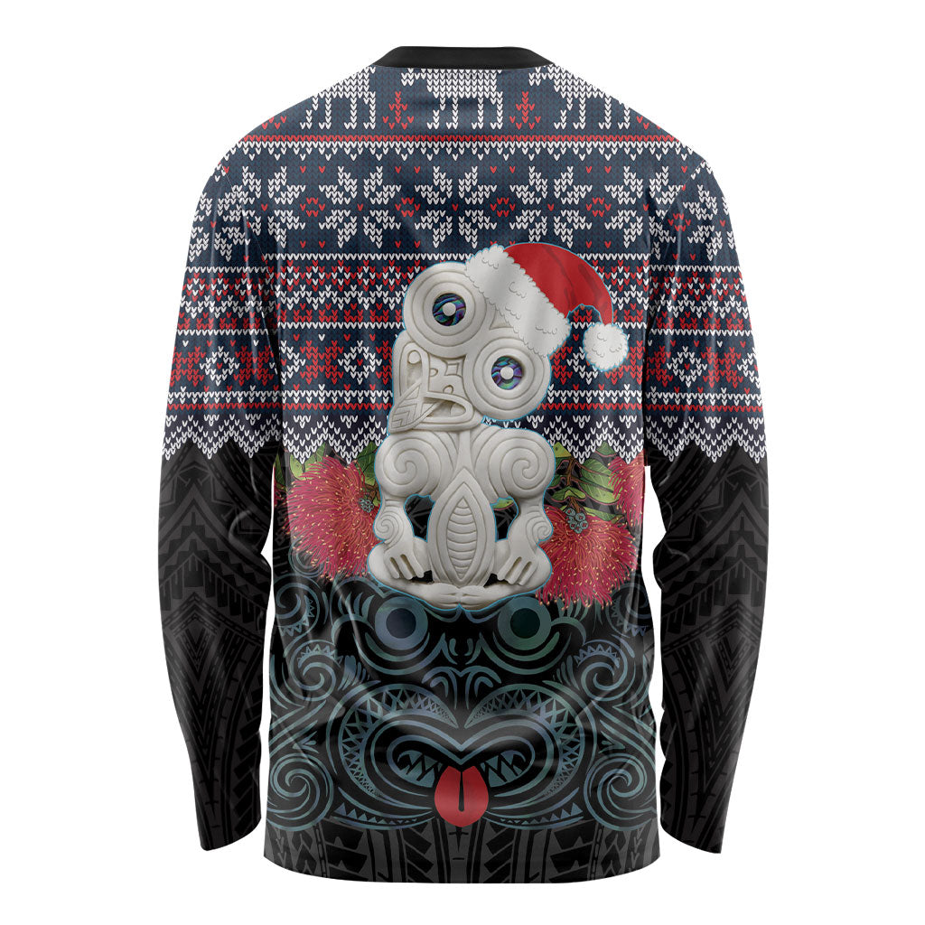 New Zealand Hei Tiki Christmas In July Long Sleeve Shirt Pohutukawa Santa Xmas Polynesian Pattern
