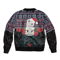 New Zealand Hei Tiki Christmas In July Sleeve Zip Bomber Jacket Pohutukawa Santa Xmas Polynesian Pattern