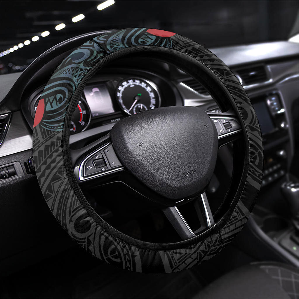 New Zealand Hei Tiki Christmas In July Steering Wheel Cover Pohutukawa Santa Xmas Polynesian Pattern