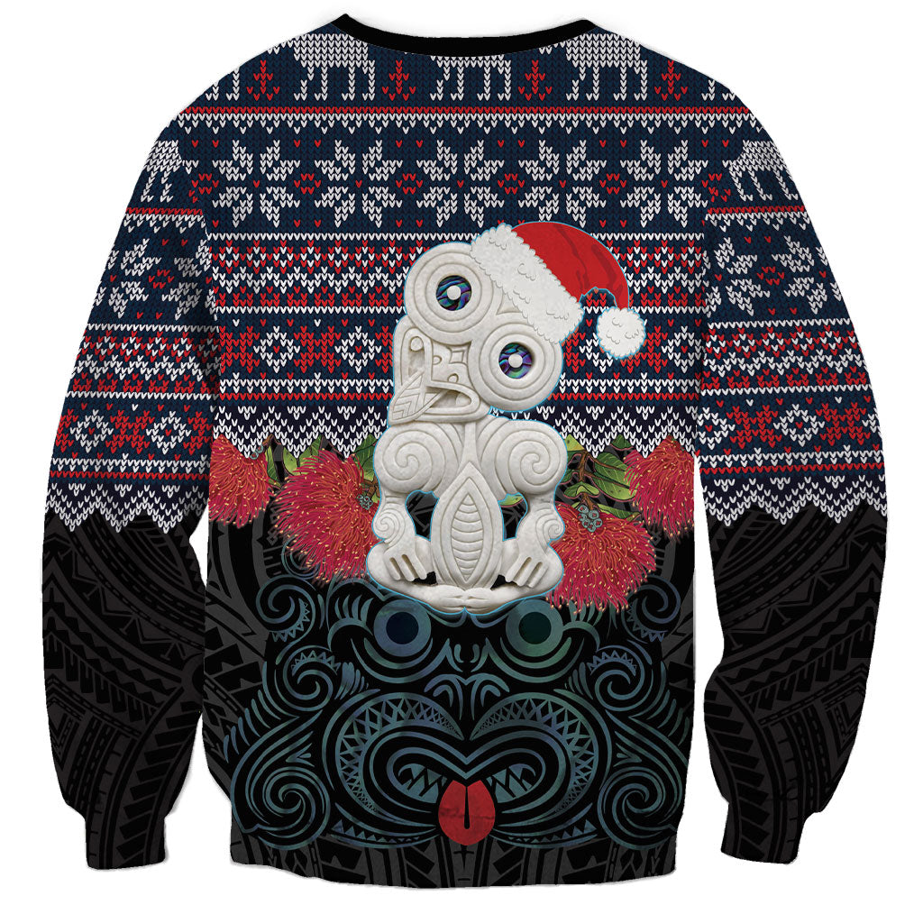 New Zealand Hei Tiki Christmas In July Sweatshirt Pohutukawa Santa Xmas Polynesian Pattern