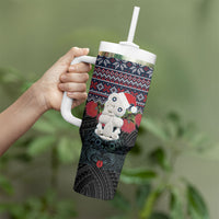New Zealand Hei Tiki Christmas In July Tumbler With Handle Pohutukawa Santa Xmas Polynesian Pattern