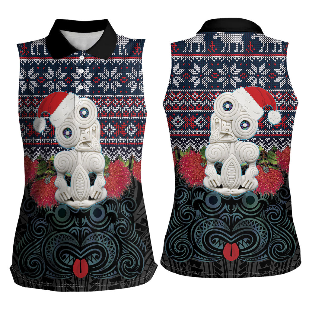 New Zealand Hei Tiki Christmas In July Women Sleeveless Polo Shirt Pohutukawa Santa Xmas Polynesian Pattern
