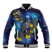 New Zealand Kokako Bird Baseball Jacket Kowhai Galaxy Style Polynesian Pattern