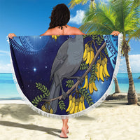 New Zealand Kokako Bird Beach Blanket Kowhai Galaxy Style Polynesian Pattern