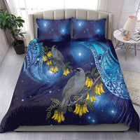 New Zealand Kokako Bird Bedding Set Kowhai Galaxy Style Polynesian Pattern