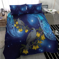 New Zealand Kokako Bird Bedding Set Kowhai Galaxy Style Polynesian Pattern