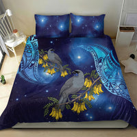 New Zealand Kokako Bird Bedding Set Kowhai Galaxy Style Polynesian Pattern