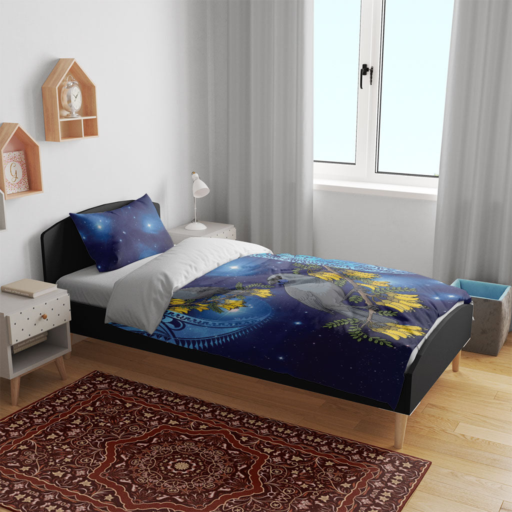 New Zealand Kokako Bird Bedding Set Kowhai Galaxy Style Polynesian Pattern