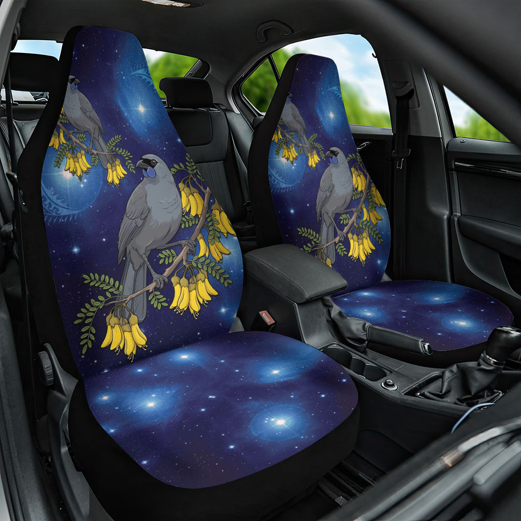 New Zealand Kokako Bird Car Seat Cover Kowhai Galaxy Style Polynesian Pattern